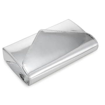 IXEBELLA Women’s Mirrored Metallic Faux Leather Evening Bag Glimmering Clutch Purse for Prom/Cocktail/Wedding/Party (Silver)