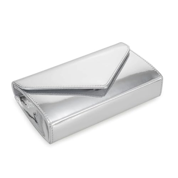 IXEBELLA Women’s Mirrored Metallic Faux Leather Evening Bag Glimmering Clutch Purse for Prom/Cocktail/Wedding/Party (Silver)