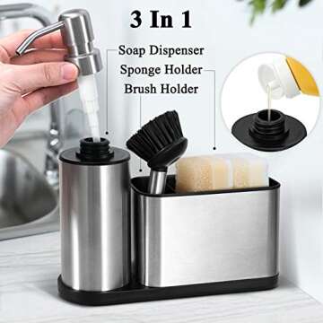 ODesign Kitchen Soap Dispenser Set - 3 in 1, Stainless Steel Dish Soap Dispenser with Sponge Holder,...