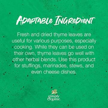 Simply Organic Whole Thyme Leaf, Certified Organic | 0.78 oz | Thymus vulgaris L.
