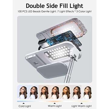 SupeDesk Selfie Stand, Portable Cell Phone Stand,Compatible with 3.5-6.1" Phone for Live Streaming,Overhead Phone Mount,Chargeable Remote,7 Stage Brightness,360° Rotate,Vlog/YouTube/Tiktok