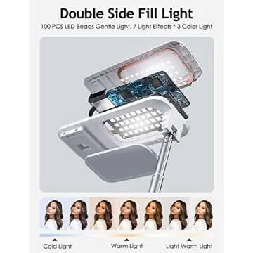 SupeDesk Selfie Stand, Portable Cell Phone Stand,Compatible with 3.5-6.1" Phone for Live Streaming,Overhead Phone Mount,Chargeable Remote,7 Stage Brightness,360° Rotate,Vlog/YouTube/Tiktok