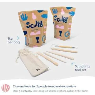 Sculpd Pottery Kit, Air-Dry Clay Starter Kit for Beginners with Gloss Varnish, Pottery Kit Includes: Paint, Tool Set, Paintbrushes, Sponge and Step-by-Step Guide, Air Drying Clay Kit for Adults