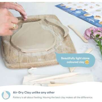 Sculpd Pottery Kit, Air-Dry Clay Starter Kit for Beginners with Gloss Varnish, Pottery Kit Includes: Paint, Tool Set, Paintbrushes, Sponge and Step-by-Step Guide, Air Drying Clay Kit for Adults