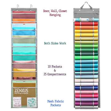 Hanging Vinyl Organizer, Double-Sided, ZENXUS 25 Compartments Roll Storage, Backside 10 Pockets for ...