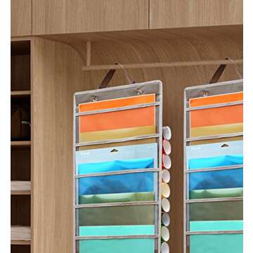 Hanging Vinyl Organizer, Double-Sided, ZENXUS 25 Compartments Roll Storage, Backside 10 Pockets for 12x12 Vinyl Sheet, Cardstock, Scrapbook Paper, Door Hooks Included