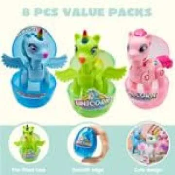 JOYIN 8 Pack Pre Filled 3.5" Easter Egg with Unicorn Deformation Toys, Easter Party Favor for Girls Toddlers Kids Egg Hunt, Basket Stuffers Filler, Classroom Prize Supplies