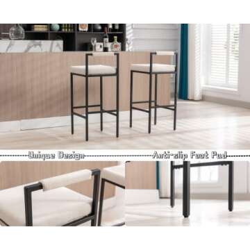 CIMOTA White Modern Bar Stools Set of 4 with Low Back, Linen Bar Height Stools Tall Barstools Upholstered Bar Chairs Counter Stools for Kitchen Island with Metal Legs for Home Bar/Pub, 30 Inch, Beige