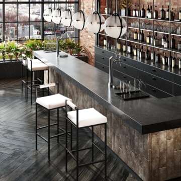 CIMOTA White Modern Bar Stools Set of 4 with Low Back, Linen Bar Height Stools Tall Barstools Upholstered Bar Chairs Counter Stools for Kitchen Island with Metal Legs for Home Bar/Pub, 30 Inch, Beige