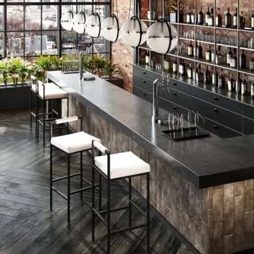 CIMOTA White Modern Bar Stools Set of 4 with Low Back, Linen Bar Height Stools Tall Barstools Upholstered Bar Chairs Counter Stools for Kitchen Island with Metal Legs for Home Bar/Pub, 30 Inch, Beige