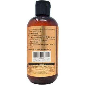 PRIME NATURAL Oil Pulling with Organic Coconut & Organic Peppermint Oil 8oz | Cocomint | Natural Oral Care & Teeth Whitening | Alcohol Free Mouthwash Freshens Breath, Healthier Teeth & Gums