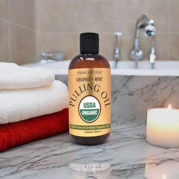 PRIME NATURAL Oil Pulling with Organic Coconut & Organic Peppermint Oil 8oz | Cocomint | Natural Oral Care & Teeth Whitening | Alcohol Free Mouthwash Freshens Breath, Healthier Teeth & Gums