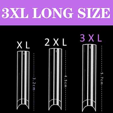 3XL No C Curve Square Nail Tips,EJIUJIUO 504 Pcs 2.2" Clear XXXL Extra Long Half Cover Nail Tips for Acrylic Nails Professional,3XL Non C Curve Nail Tips Flat French Tapered Square Nail Tips(12 Sizes)