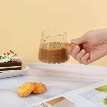 Denovin Glass Creamer Pitcher with Wood Handle