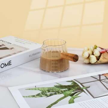 Denovin Glass Creamer Pitcher with Wood Handle