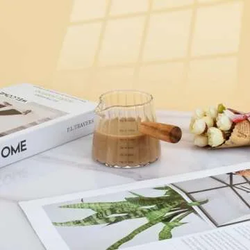 Denovin Glass Creamer Pitcher with Wood Handle