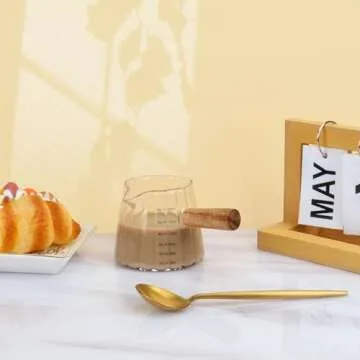 Denovin Glass Creamer Pitcher with Wood Handle