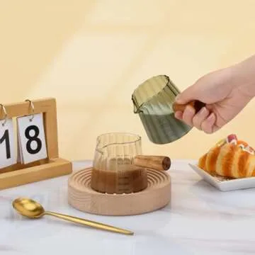 Denovin Glass Creamer Pitcher with Wood Handle