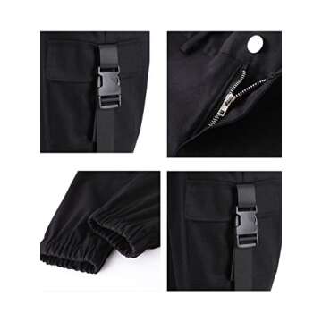 VANGULL Womens High Waisted Cargo Pants Pockets Casual Loose Combat Twill Trousers Girls Black