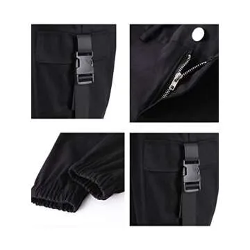 VANGULL Womens High Waisted Cargo Pants Pockets Casual Loose Combat Twill Trousers Girls Black