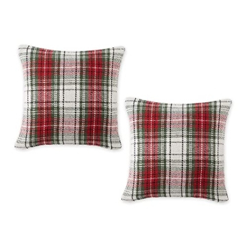 DII Christmas Plaid Pillow Covers - Tartan Design, Eco-Friendly Recycled Cotton, 18x18, Set of 2