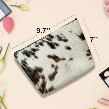 Retro Cow Print Stuff Makeup Bag Western Gifts Cow Gifts for Cow Lovers Western Supplies Accessories Cowgirl Cosmetic Bag for Women Sister Best Friends Graduation Mothers Day Christmas Birthday Gifts