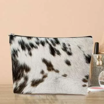 Retro Cow Print Stuff Makeup Bag Western Gifts Cow Gifts for Cow Lovers Western Supplies Accessories Cowgirl Cosmetic Bag for Women Sister Best Friends Graduation Mothers Day Christmas Birthday Gifts