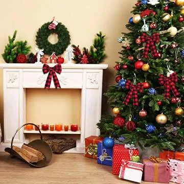 WILLBOND 20 Pieces Christmas Plaid Bows Buffalo Check Bows Holiday Decorative Bows for Xmas Tree Home Decor, 5 x 7 Inch (Red Black)