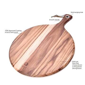 BILL.F Acacia Wood Pizza Peel,10" Cutting Board, Cheese Paddle Board, Bread and Crackers Platter for...