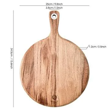 BILL.F Acacia Wood Pizza Peel,10" Cutting Board, Cheese Paddle Board, Bread and Crackers Platter for Serving and Minor Food Prepare with Handle - 14x 10 x 0.5 Inch