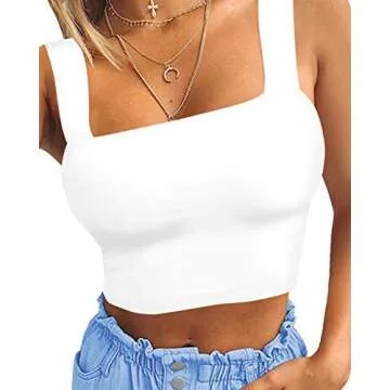 CLOZOZ Women Square Neck Ruffle Crop Tank Top - Stylish Comfort