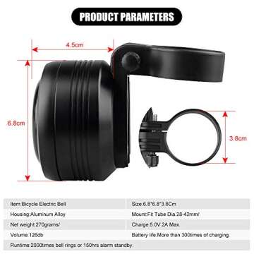 Accolmile Electric Bike Horn Anti-Theft Motion Sensor Alarm with Remote Controller, Waterproof Bike Bell Loudly Sound Ring Bell for Mountain Bike, Scooter,Road Bike USB Rechargeable Ebike Bell