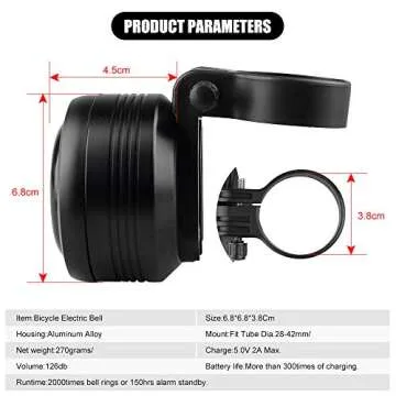 Accolmile Electric Bike Horn Anti-Theft Motion Sensor Alarm with Remote Controller, Waterproof Bike Bell Loudly Sound Ring Bell for Mountain Bike, Scooter,Road Bike USB Rechargeable Ebike Bell