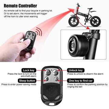 Accolmile Electric Bike Horn Anti-Theft Motion Sensor Alarm with Remote Controller, Waterproof Bike Bell Loudly Sound Ring Bell for Mountain Bike, Scooter,Road Bike USB Rechargeable Ebike Bell