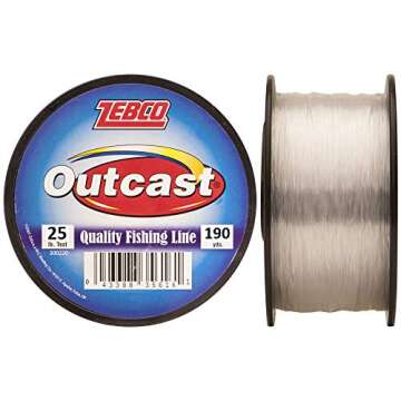Zebco Outcast Monofilament Fishing Line - 190-Yards, 25-Pound, Durable & Versatile Clear Fishing Lin...