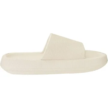 Joomra Cloud Slides For Women Pillow Slippers Foam Cushioned Nude Summer Bathroom Sandals Pool Beach Ladies House Non Slip Thick Sole Female Sandles Beige 37-38