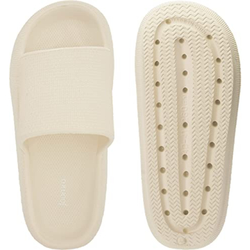 Joomra Cloud Slides For Women Pillow Slippers Foam Cushioned Nude Summer Bathroom Sandals Pool Beach Ladies House Non Slip Thick Sole Female Sandles Beige 37-38