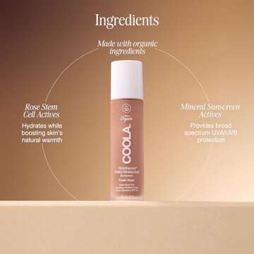 COOLA Organic Rosilliance BB Cream with SPF 30, Tinted Moisturizer Sunscreen & Foundation, Dermatologist Tested, Fresh Rose, 1.5 Fl Oz
