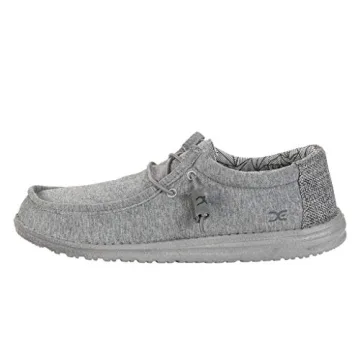 Hey Dude Men's Wally Stretch Fleece Grey Size 10 | Men’s Shoes | Men's Lace Up Loafers | Comfortab...