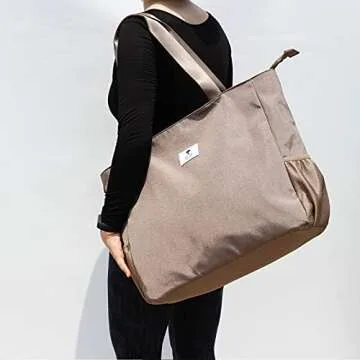 ESVAN LARGE BEACH BAG Water Resistant Lightweight 20 inch Women Oversize Tote Bag for Gym Beach Travel Pool Yoga Nurse (GOLDEN Khaki)