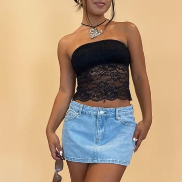 Stylish Strapless Lace Frill Tube Top for Women
