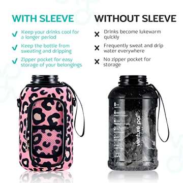 Venture Pal Large 64 oz/Half Gallon Motivational Water Bottle with Storage Sleeve - BPA Free Water Jug with Handle and Adjustable Strap - Comes with a Complimentary Cleaning Brush and Straw Brush