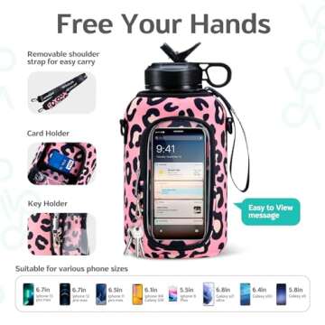 Venture Pal Large 64 oz/Half Gallon Motivational Water Bottle with Storage Sleeve - BPA Free Water Jug with Handle and Adjustable Strap - Comes with a Complimentary Cleaning Brush and Straw Brush