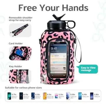 Venture Pal Large 64 oz/Half Gallon Motivational Water Bottle with Storage Sleeve - BPA Free Water Jug with Handle and Adjustable Strap - Comes with a Complimentary Cleaning Brush and Straw Brush