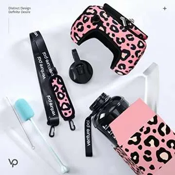 Venture Pal Large 64 oz/Half Gallon Motivational Water Bottle with Storage Sleeve - BPA Free Water Jug with Handle and Adjustable Strap - Comes with a Complimentary Cleaning Brush and Straw Brush