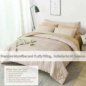 RYNGHIPY 8Pcs Striped Boho Comforter Set Geometric Bohemian Bed in a Bag for Men Boys All Season Dow...