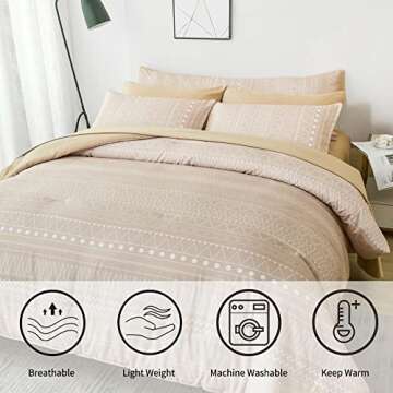 RYNGHIPY 8Pcs Striped Boho Comforter Set Geometric Bohemian Bed in a Bag for Men Boys All Season Down Alternative Bedding Set