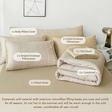 RYNGHIPY 8Pcs Striped Boho Comforter Set Geometric Bohemian Bed in a Bag for Men Boys All Season Down Alternative Bedding Set