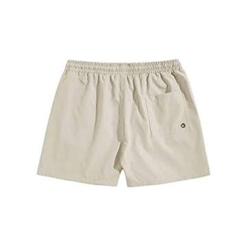 Romwe Men's Graphic Drawstring Elastic Waist Workout Shorts Athletic Shorts Apricot S