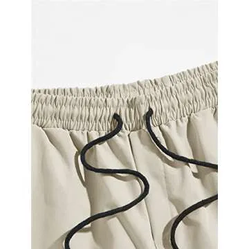 Romwe Men's Graphic Drawstring Elastic Waist Workout Shorts Athletic Shorts Apricot S